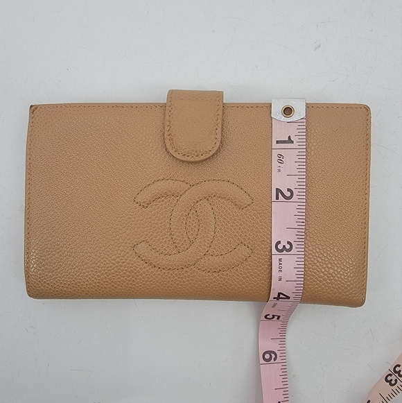 Chanel Vintage Timeless Tan Camel Pebbled Leather Bifold Wallet Karl Lagerfeld - Picture 9 of 16